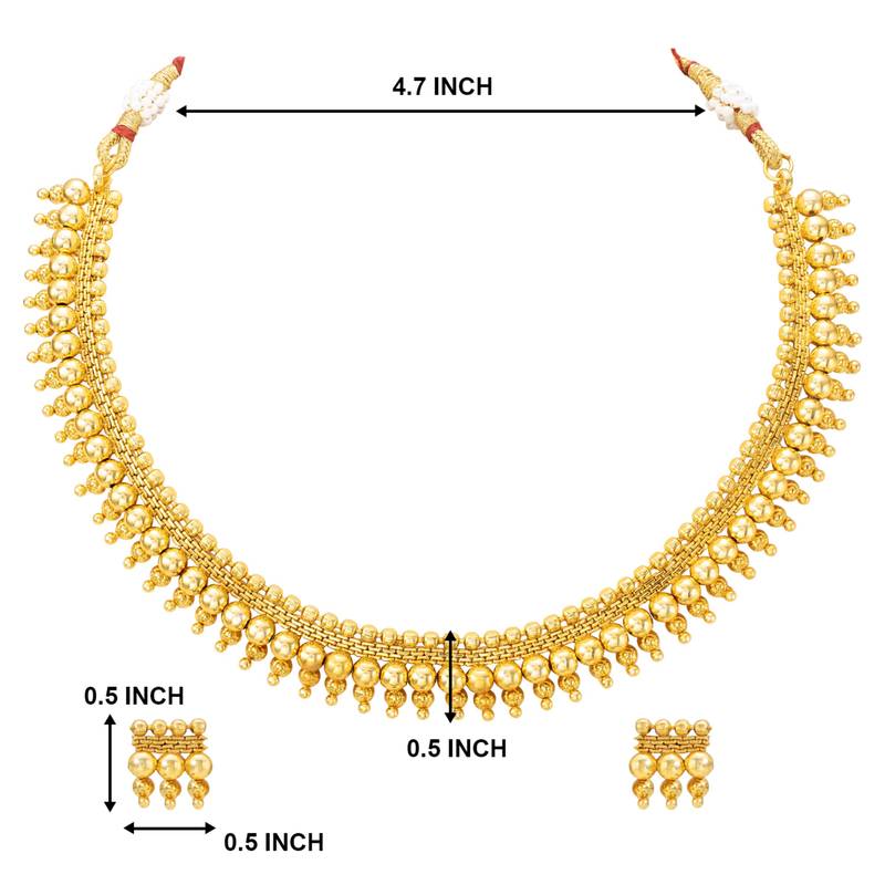 Women's gold toned elegant indian choker necklace with earring jewelry set