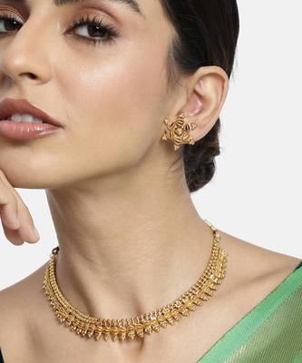 Gold plated ethnic choker necklace with earring traditional jewelry set gift for women 1