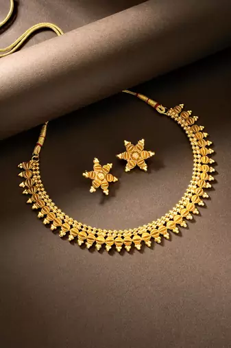 Gold plated ethnic choker necklace with earring traditional jewelry set gift for women