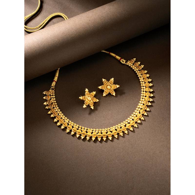 Gold plated ethnic choker necklace with earring traditional jewelry set gift for women
