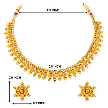 Gold plated ethnic choker necklace with earring traditional jewelry set gift for women 4