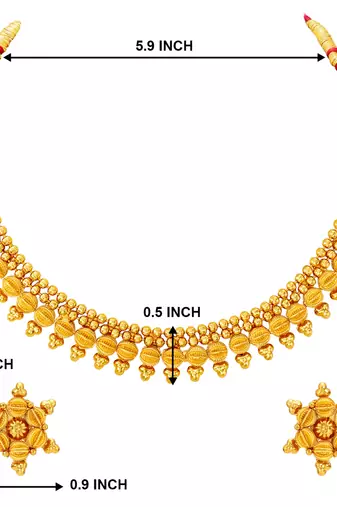 Gold plated ethnic choker necklace with earring traditional jewelry set gift for women