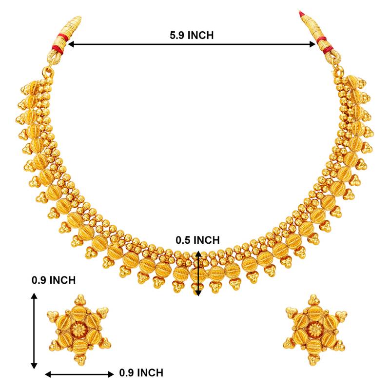 Gold plated ethnic choker necklace with earring traditional jewelry set gift for women