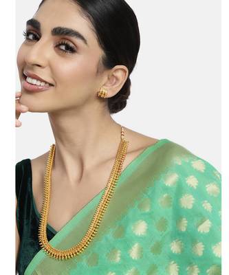 Women's gold toned long maharani haar necklace with earrings south style 1