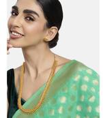 Women's gold toned long maharani haar necklace with earrings south style