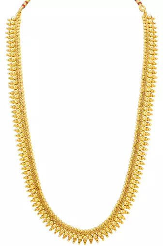 Women's gold toned long maharani haar necklace with earrings south style