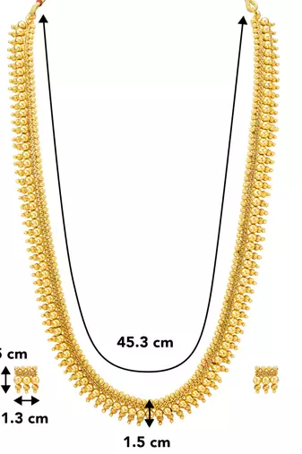 Women's gold toned long maharani haar necklace with earrings south style