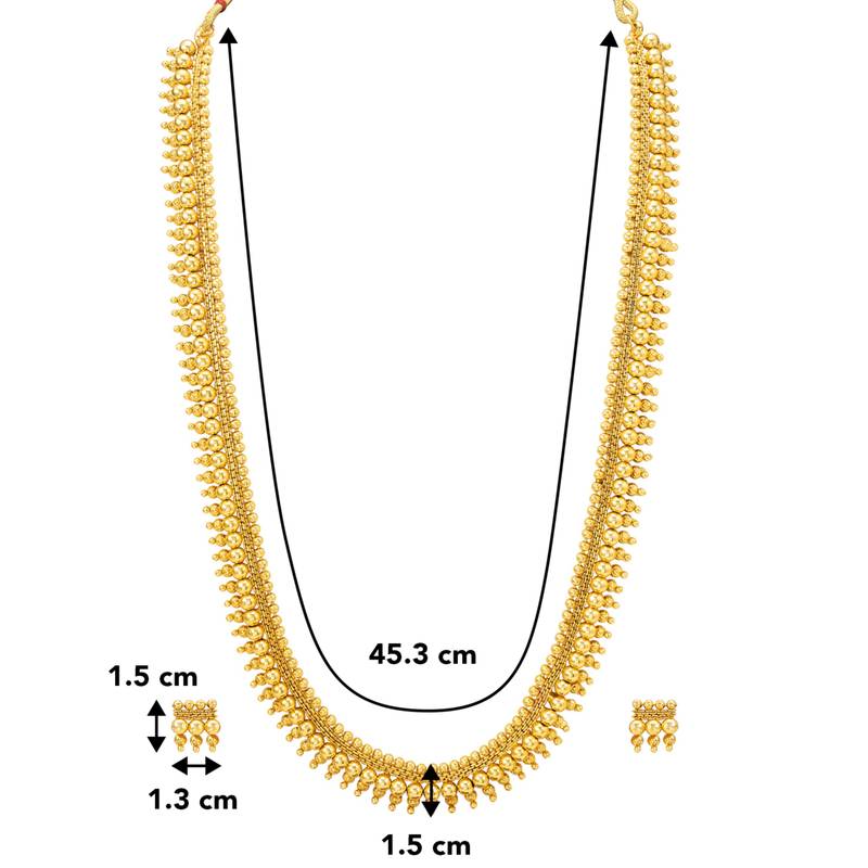 Women's gold toned long maharani haar necklace with earrings south style