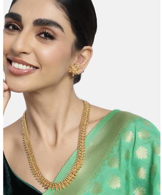 Women's gold toned long maharani haar necklace with stud earrings south 1