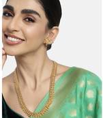 Women's gold toned long maharani haar necklace with stud earrings south