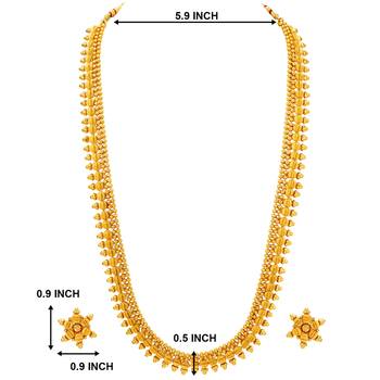 Women's gold toned long maharani haar necklace with stud earrings south 4