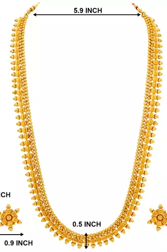 Women's gold toned long maharani haar necklace with stud earrings south