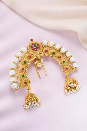 Faux ruby faux emerald & beads studded ethnic hair juda pin jewellery for women