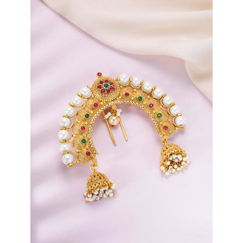 Faux ruby faux emerald & beads studded ethnic hair juda pin jewellery for women