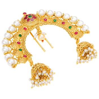 Faux ruby faux emerald & beads studded ethnic hair juda pin jewellery for women 2