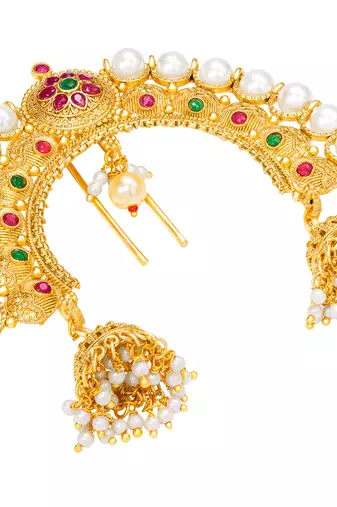 Faux ruby faux emerald & beads studded ethnic hair juda pin jewellery for women