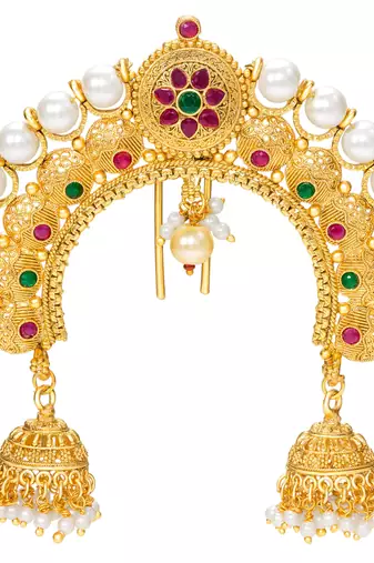 Faux ruby faux emerald & beads studded ethnic hair juda pin jewellery for women