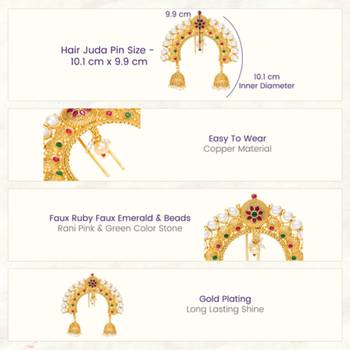Faux ruby faux emerald & beads studded ethnic hair juda pin jewellery for women 4