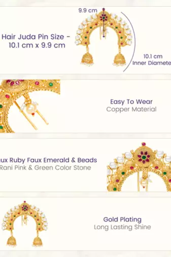 Faux ruby faux emerald & beads studded ethnic hair juda pin jewellery for women