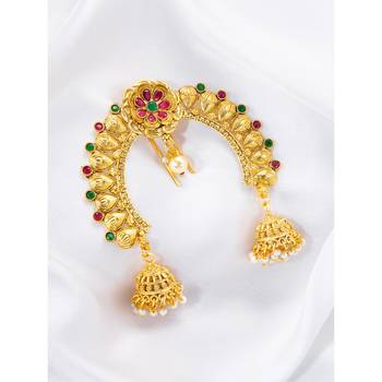Ethnic hair juda pin brooch for women faux emerald ruby & beads studded festive bridal jewelry 1
