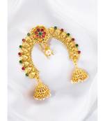 Ethnic hair juda pin brooch for women faux emerald ruby & beads studded festive bridal jewelry