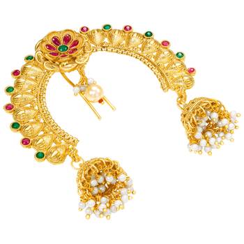 Ethnic hair juda pin brooch for women faux emerald ruby & beads studded festive bridal jewelry 2