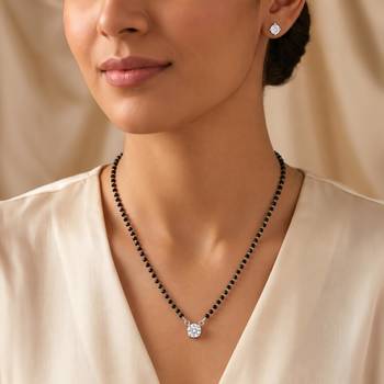 Women's brass silver toned round solitaire mangalsutra set with s-hook 1