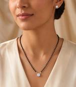 Women's brass silver toned round solitaire mangalsutra set with s-hook