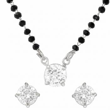 Women's brass silver toned round solitaire mangalsutra set with s-hook 2