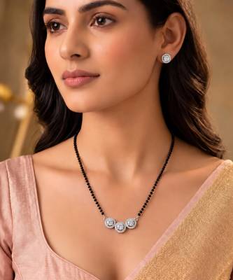 Women's brass silver toned triple round mangalsutra set with s-hook 1
