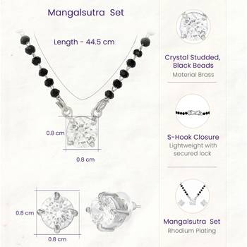 Women's brass silver toned round solitaire mangalsutra set with s-hook 4