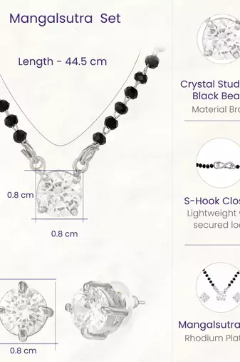 Women's brass silver toned round solitaire mangalsutra set with s-hook