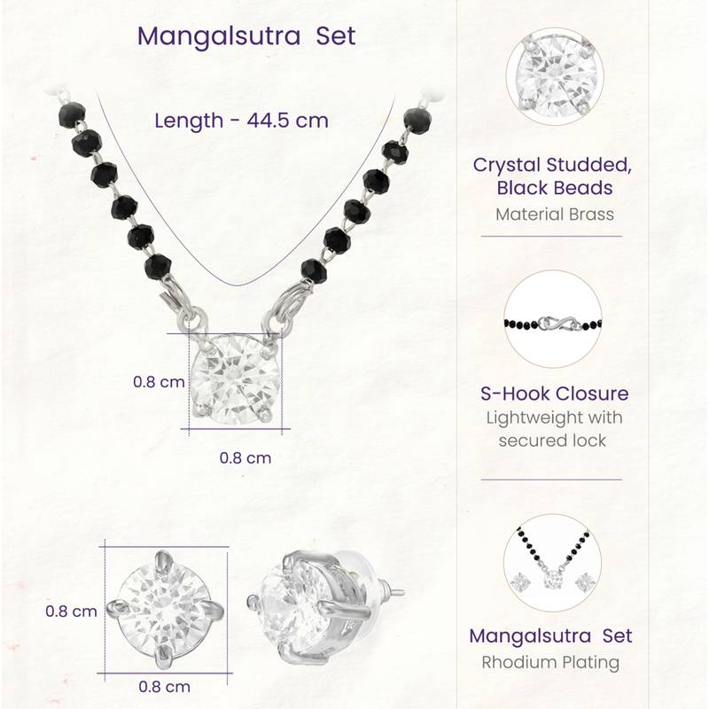 Women's brass silver toned round solitaire mangalsutra set with s-hook