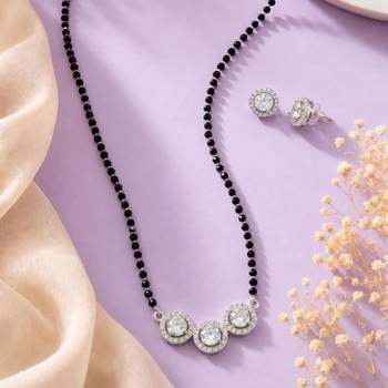Women's brass silver toned triple round mangalsutra set with s-hook 2