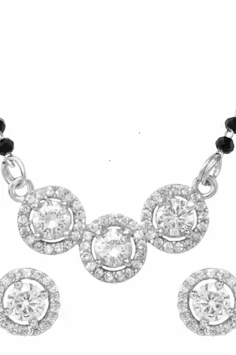 Women's brass silver toned triple round mangalsutra set with s-hook