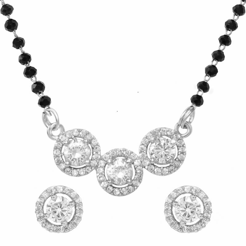 Women's brass silver toned triple round mangalsutra set with s-hook