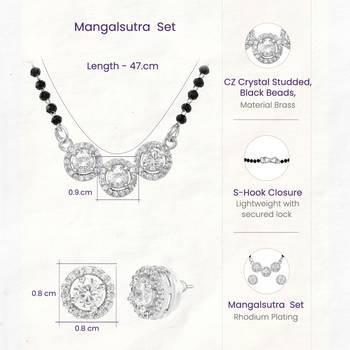 Women's brass silver toned triple round mangalsutra set with s-hook 4