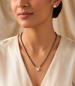Women's brass silver toned round solitaire mangalsutra set with s-hook