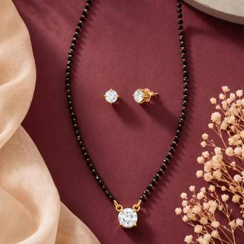 Women's brass silver toned round solitaire mangalsutra set with s-hook 2