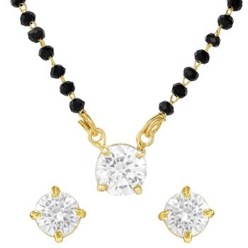 Women's brass silver toned round solitaire mangalsutra set with s-hook 3