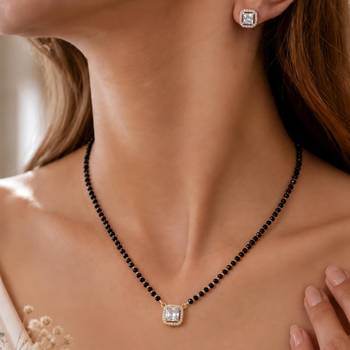 Women's golden toned square solitaire mangalsutra & stud earring  set 1