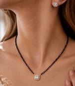 Women's golden toned square solitaire mangalsutra & stud earring  set