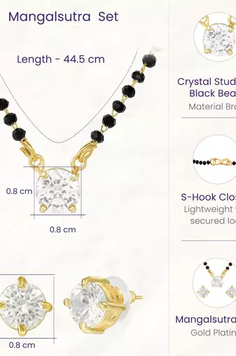 Women's brass silver toned round solitaire mangalsutra set with s-hook