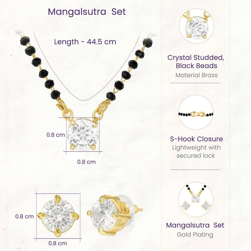 Women's brass silver toned round solitaire mangalsutra set with s-hook