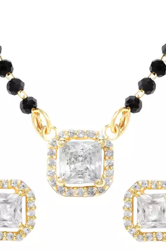Women's golden toned square solitaire mangalsutra & stud earring  set