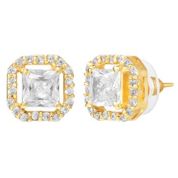Women's golden toned square solitaire mangalsutra & stud earring  set 5