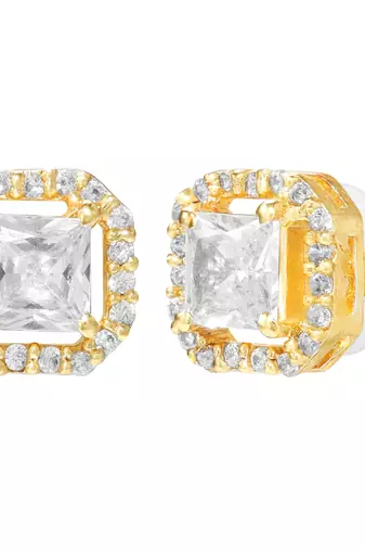 Women's golden toned square solitaire mangalsutra & stud earring  set