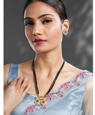 Rani pink green synthetic stone studded mangalsutra necklace with 1