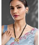 Rani pink green synthetic stone studded mangalsutra necklace with