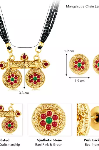 Rani pink green synthetic stone studded mangalsutra necklace with